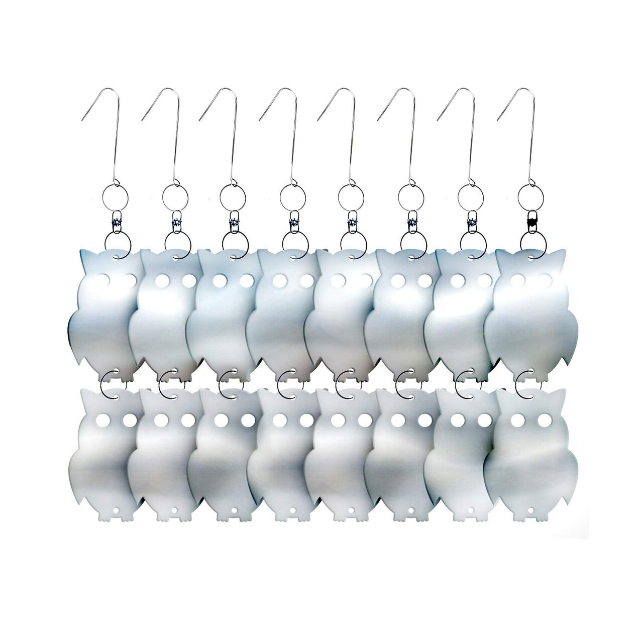 De-Bird Acrylic Reflective Owl Decoys - Sunlight-Activated Owl Reflectors to Scare Birds Away - Crow Deterrent for Patio & Garden - Outdoor Hanging Bird Scare Decoys - 8-Pack, Silver